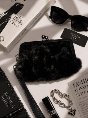 Simply Vera Vera Wang Black Furry Wristlet Clutch